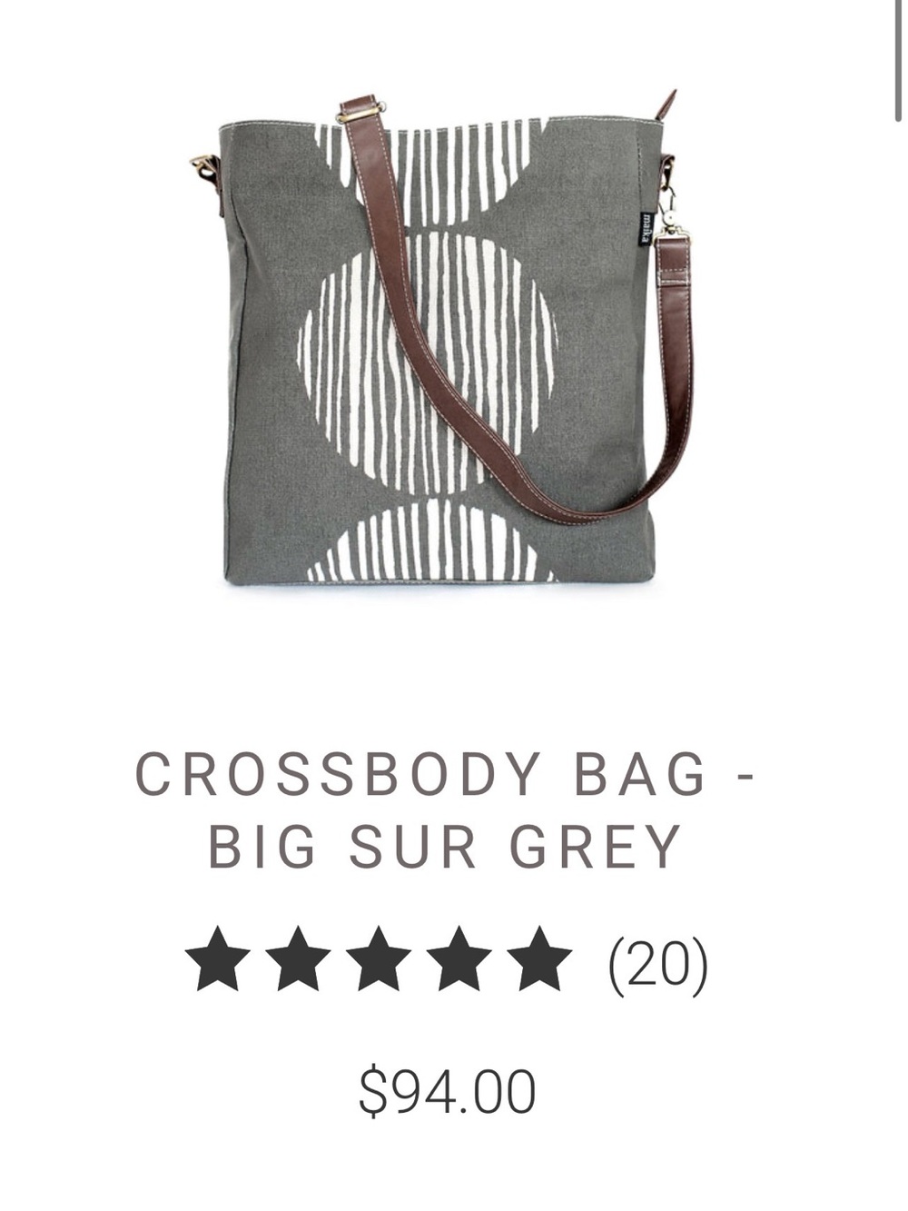 MAIKA City Sling Big Sur Gray Geometric Canvas Crossbody Bag NWT